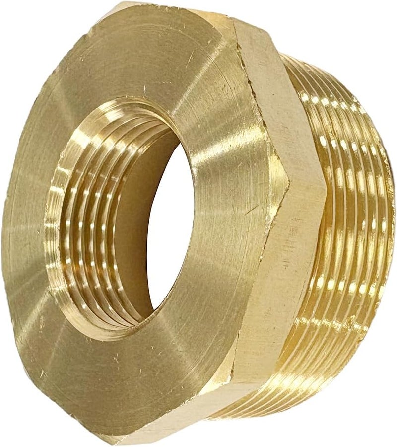 JENSWILL 2" NPT Male x 1" NPT Female Brass Reducer Hex Bushing Threaded Pipe Fitting Reducing Adapter Pack of 1 - Image 3